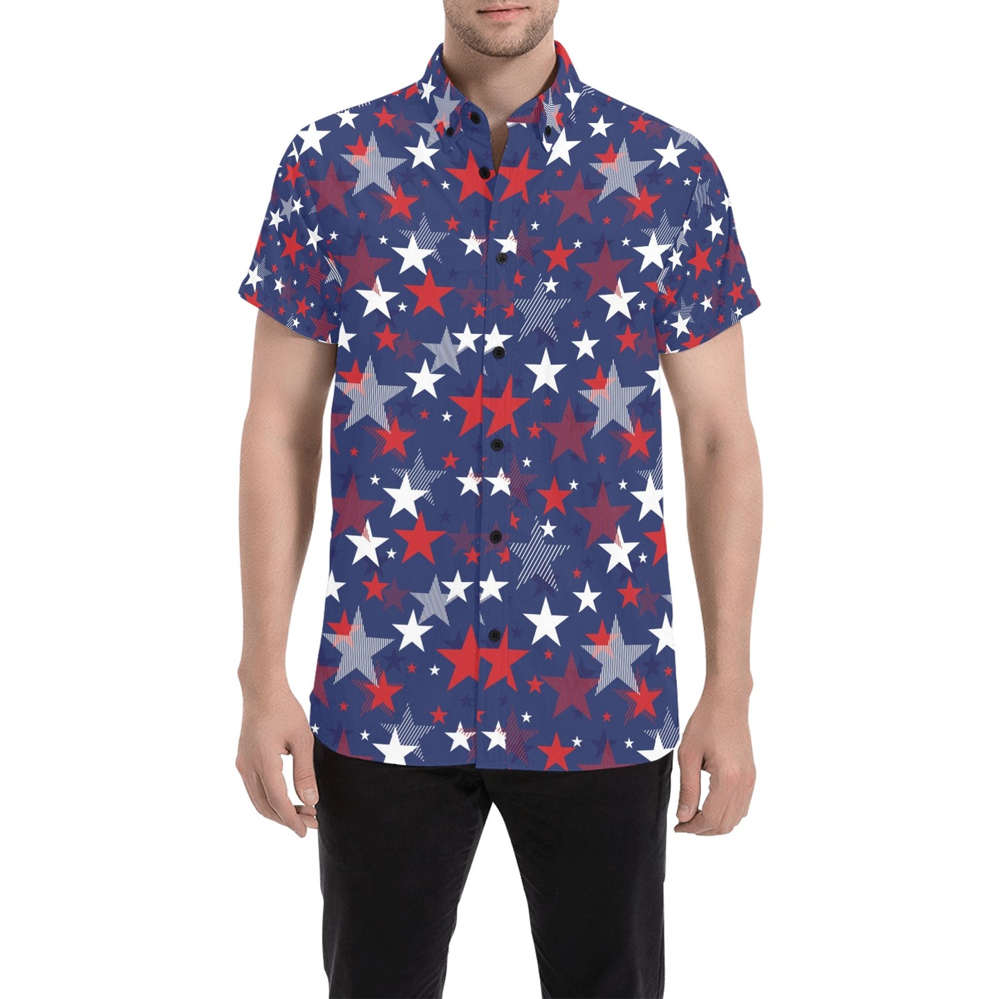 Star Print Design LKS304 Men Short Sleeve Button Up Shirt