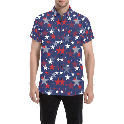 Star Print Design LKS304 Men Short Sleeve Button Up Shirt