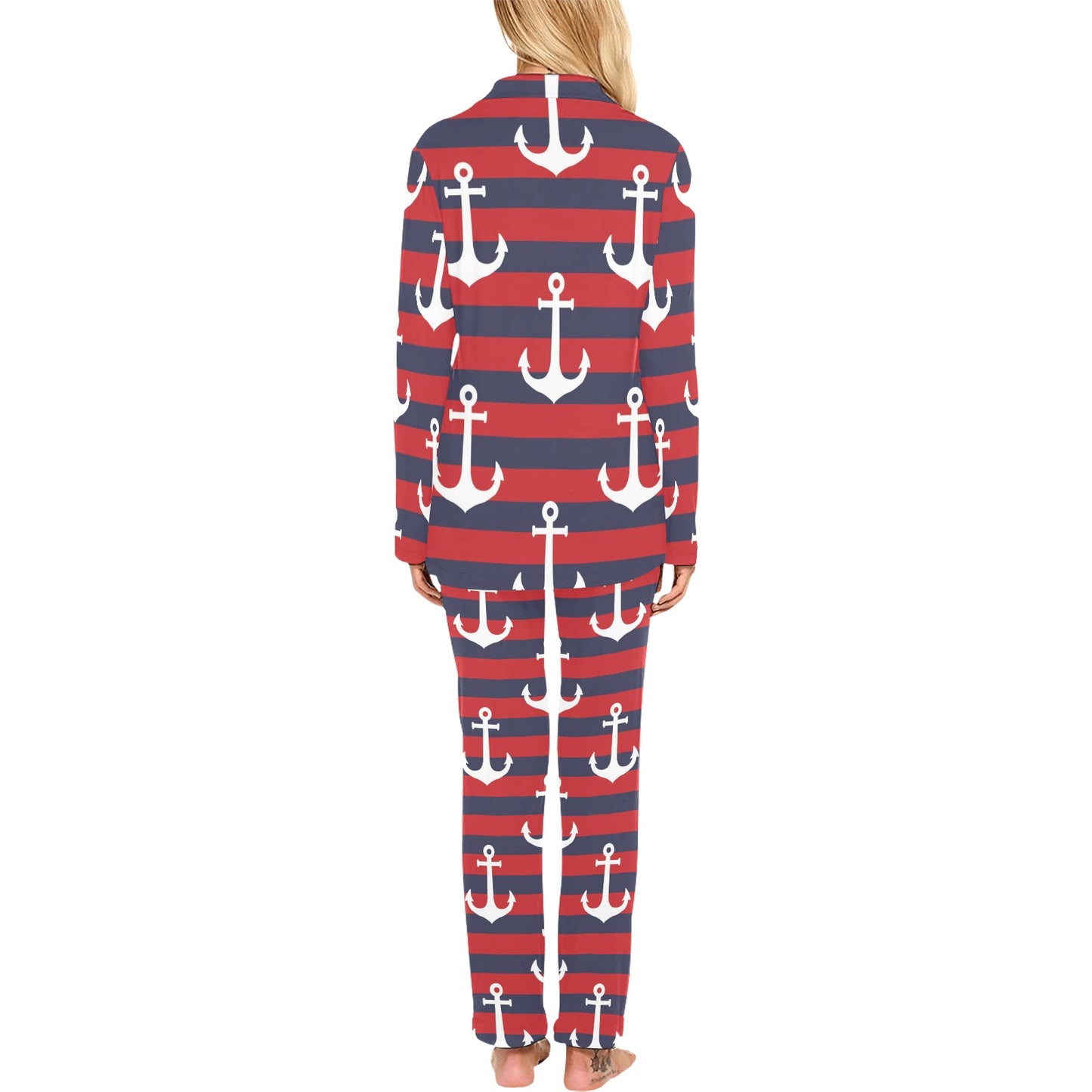 Nautical Pattern Print Design A05 Women's Long Pajama Set
