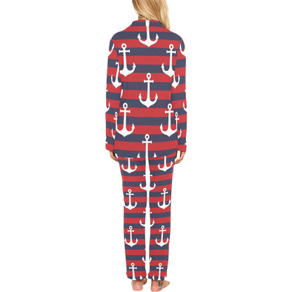 Nautical Pattern Print Design A05 Women's Long Pajama Set