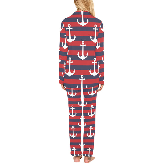 Nautical Pattern Print Design A05 Women's Long Pajama Set