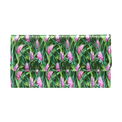 Tropical Folower Pink Heliconia Print Women's Trifold Wallet