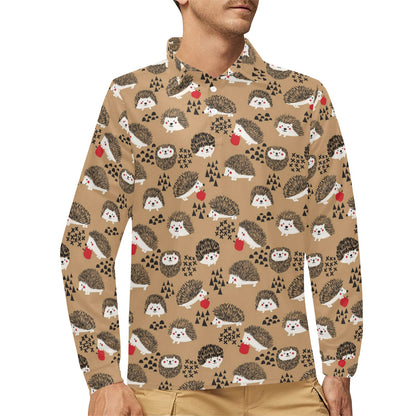 Hedgehog Print Design LKS403 Long Sleeve Polo Shirt For Men's