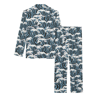 Surf Wave Pattern Print Women's Long Pajama Set