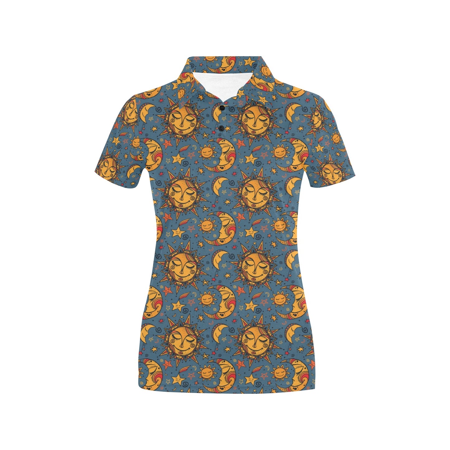Celestial Moon Sun Pattern Print Design 02 Women's Polo Shirt