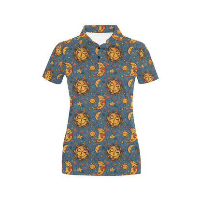 Celestial Moon Sun Pattern Print Design 02 Women's Polo Shirt