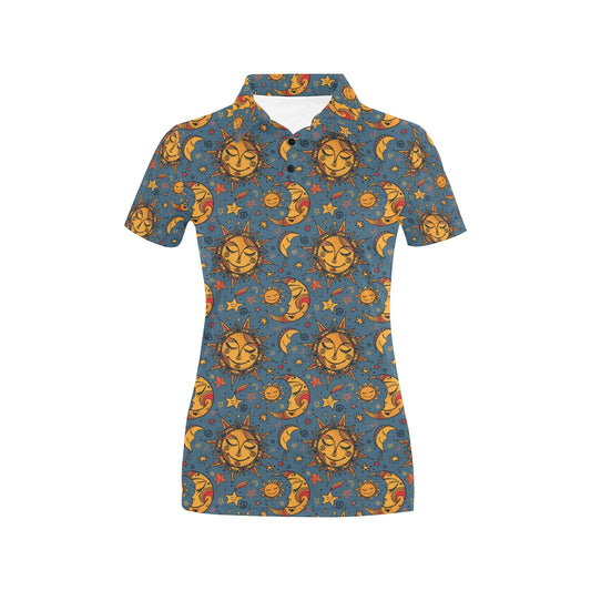 Celestial Moon Sun Pattern Print Design 02 Women's Polo Shirt