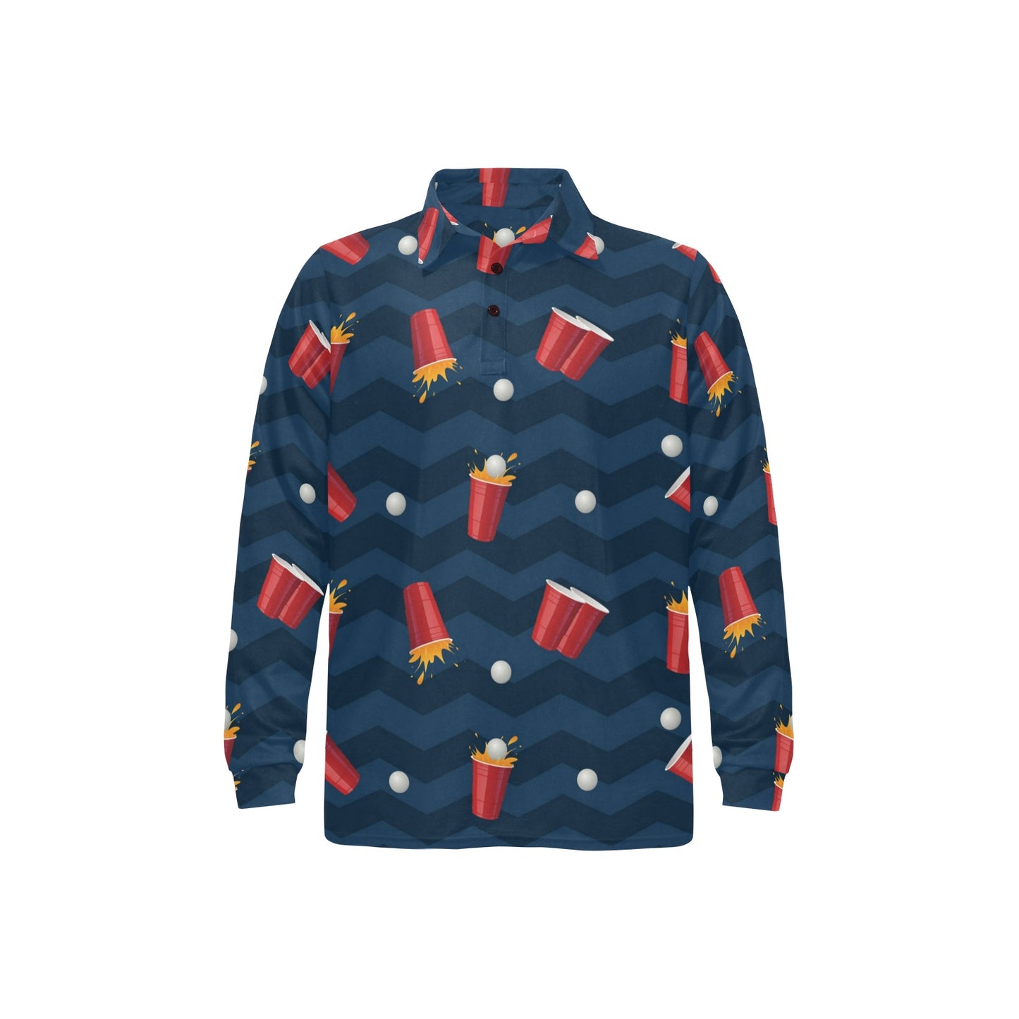 Beer Pong Pattern Print Design 01 Long Sleeve Polo Shirt For Men's