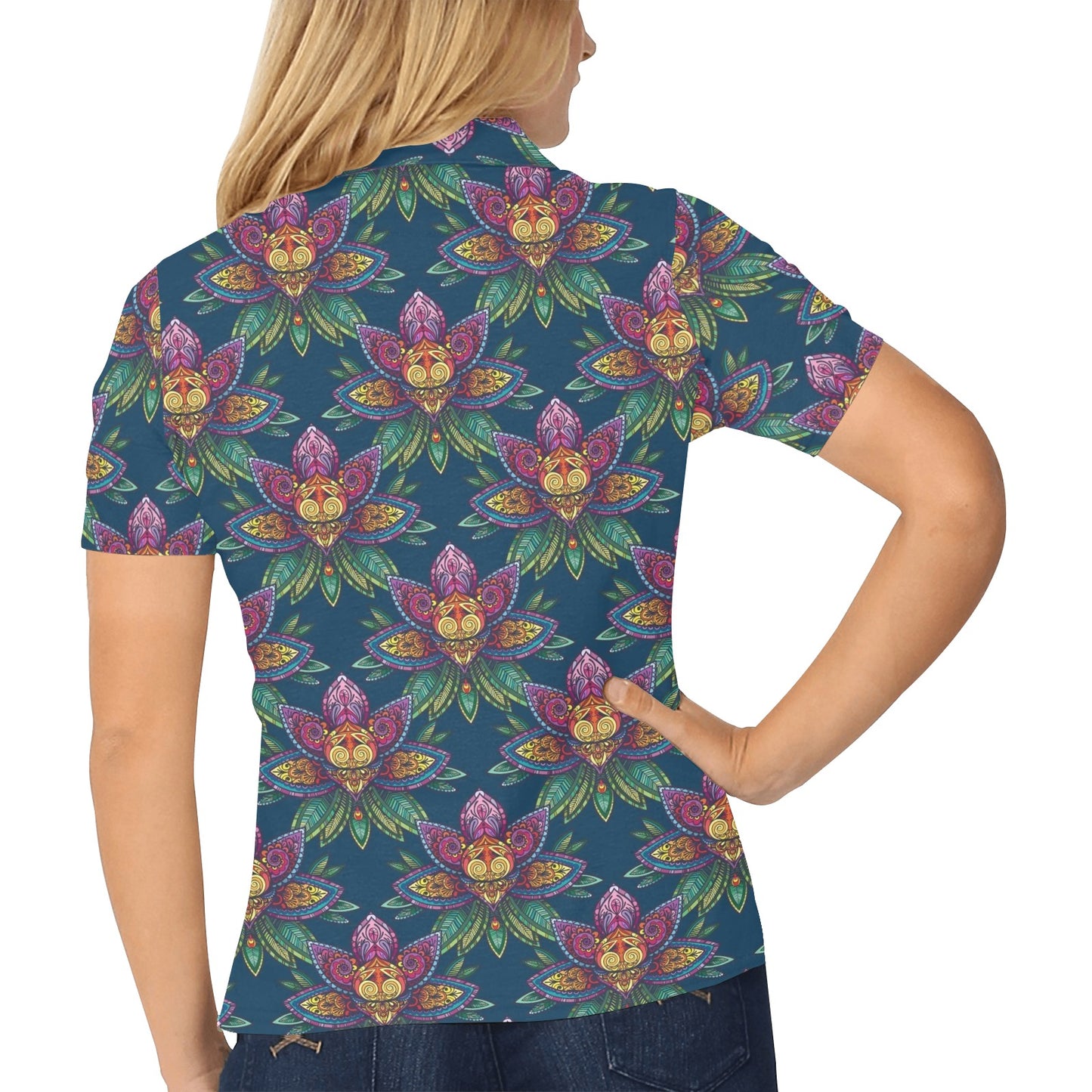 lotus Boho Pattern Print Design LO04 Women's Polo Shirt