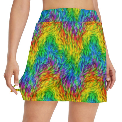 Rainbow Fur Design Print 17" Golf & Pickleball Skort with Pockets