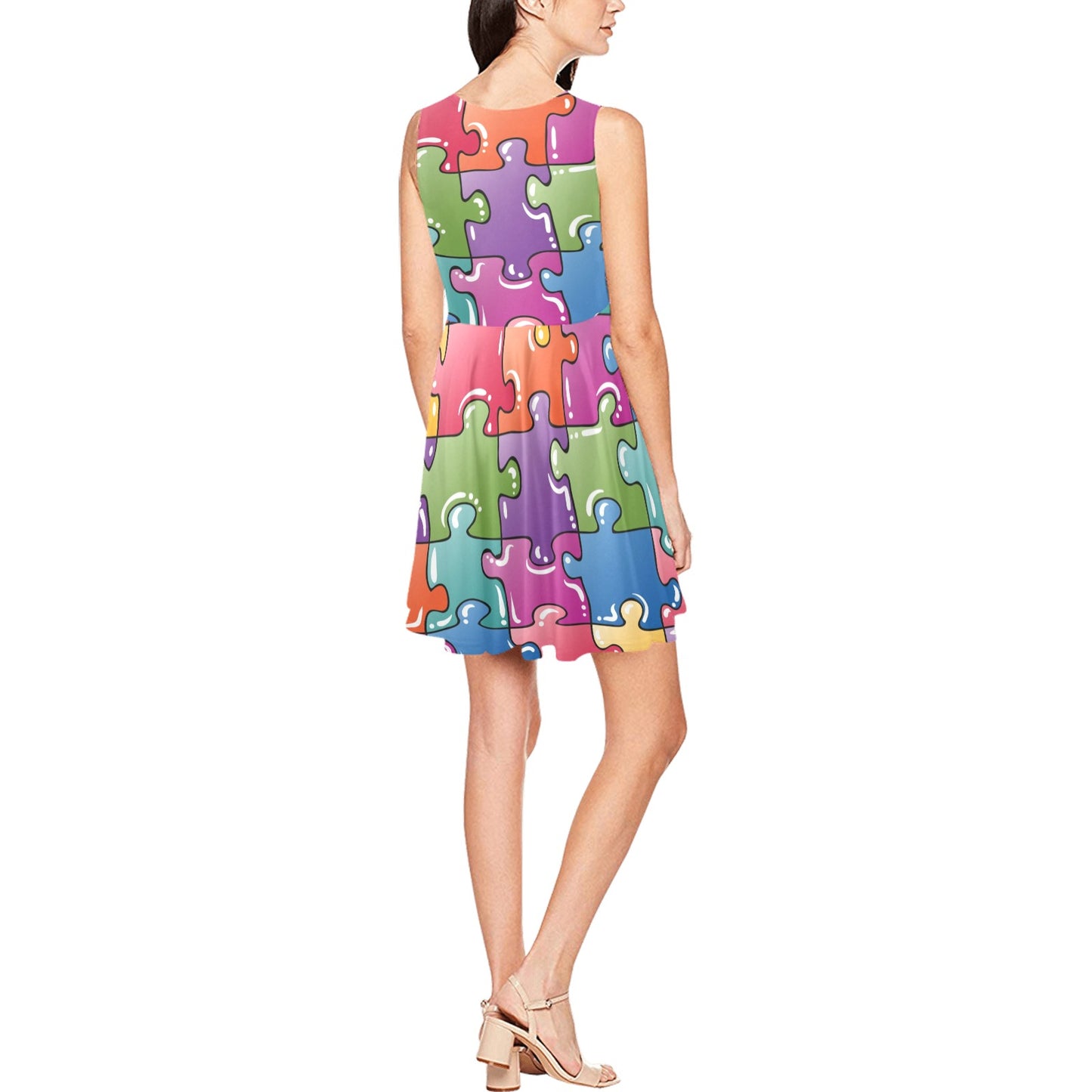Puzzle Pattern Print Design A05 Sleeveless Dress