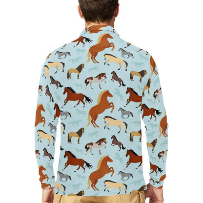 Horse Cute Themed Pattern Print Long Sleeve Polo Shirt For Men's
