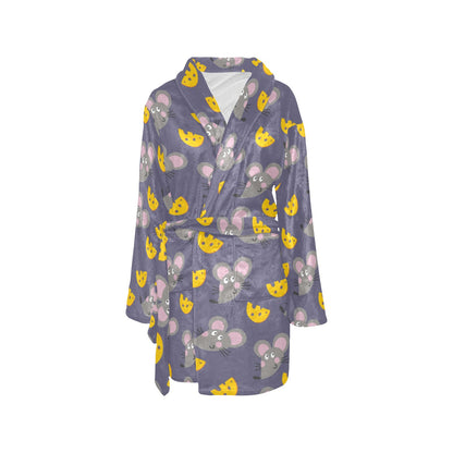 Rat With Cheese Pattern Print Design 01 Women's Fleece Robe