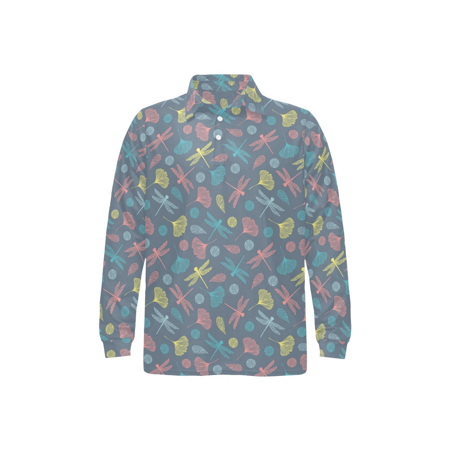 Dragonfly Print Design LKS403 Long Sleeve Polo Shirt For Men's
