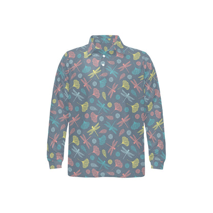 Dragonfly Print Design LKS403 Long Sleeve Polo Shirt For Men's
