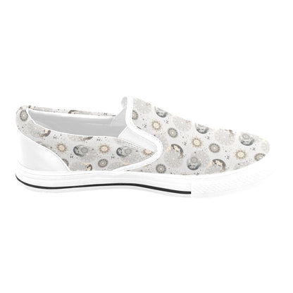 Sun Moon Print Design LKS302 White Slip Ons Canvas Women's Shoes