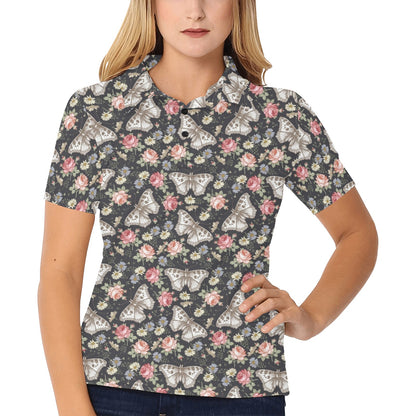 Butterfly Flower Pattern Print Design 07 Women's Polo Shirt