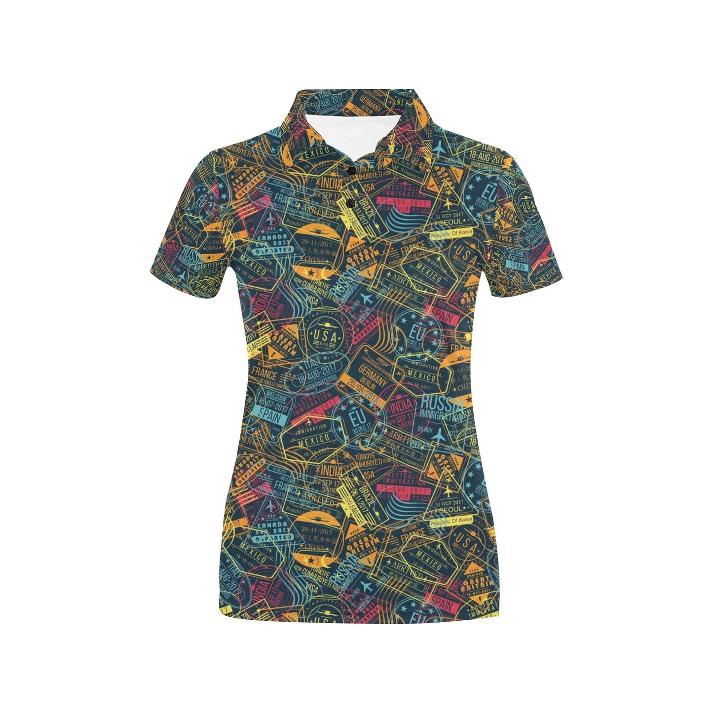 Travel Stamp Colorful Print Design LKS304 Women's Polo Shirt