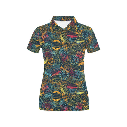 Travel Stamp Colorful Print Design LKS304 Women's Polo Shirt