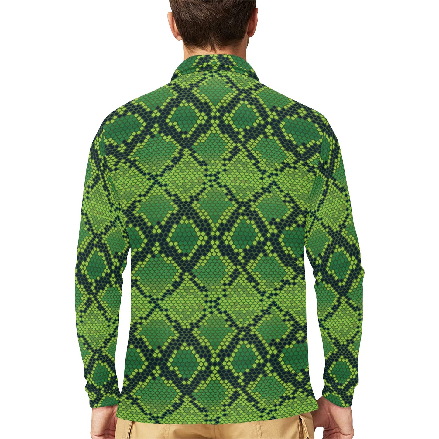 Python Green Pattern Print Design A01 Long Sleeve Polo Shirt For Men's