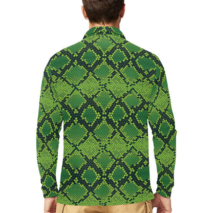 Python Green Pattern Print Design A01 Long Sleeve Polo Shirt For Men's