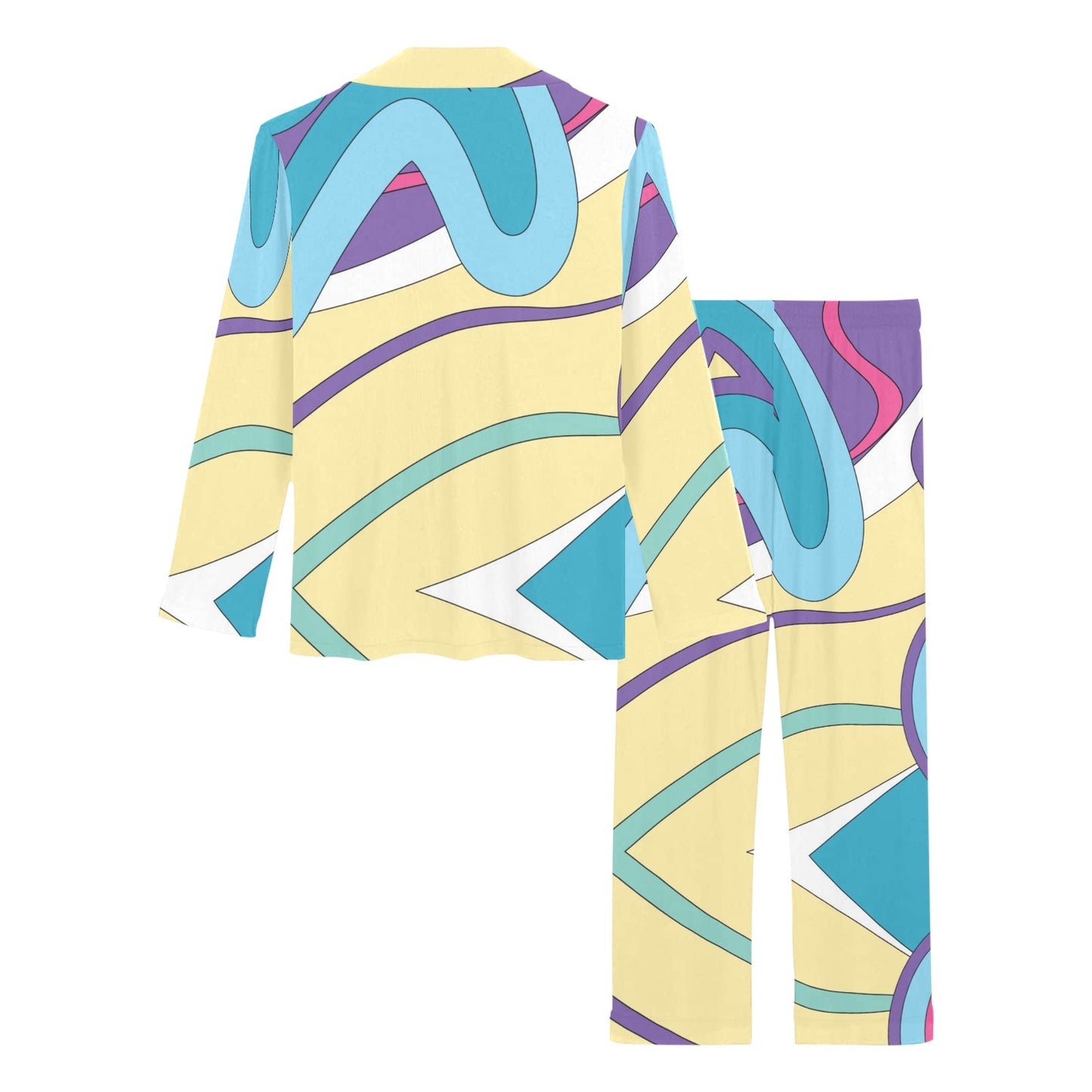 Funky Retro Pattern Print Design A01 Women's Long Pajama Set