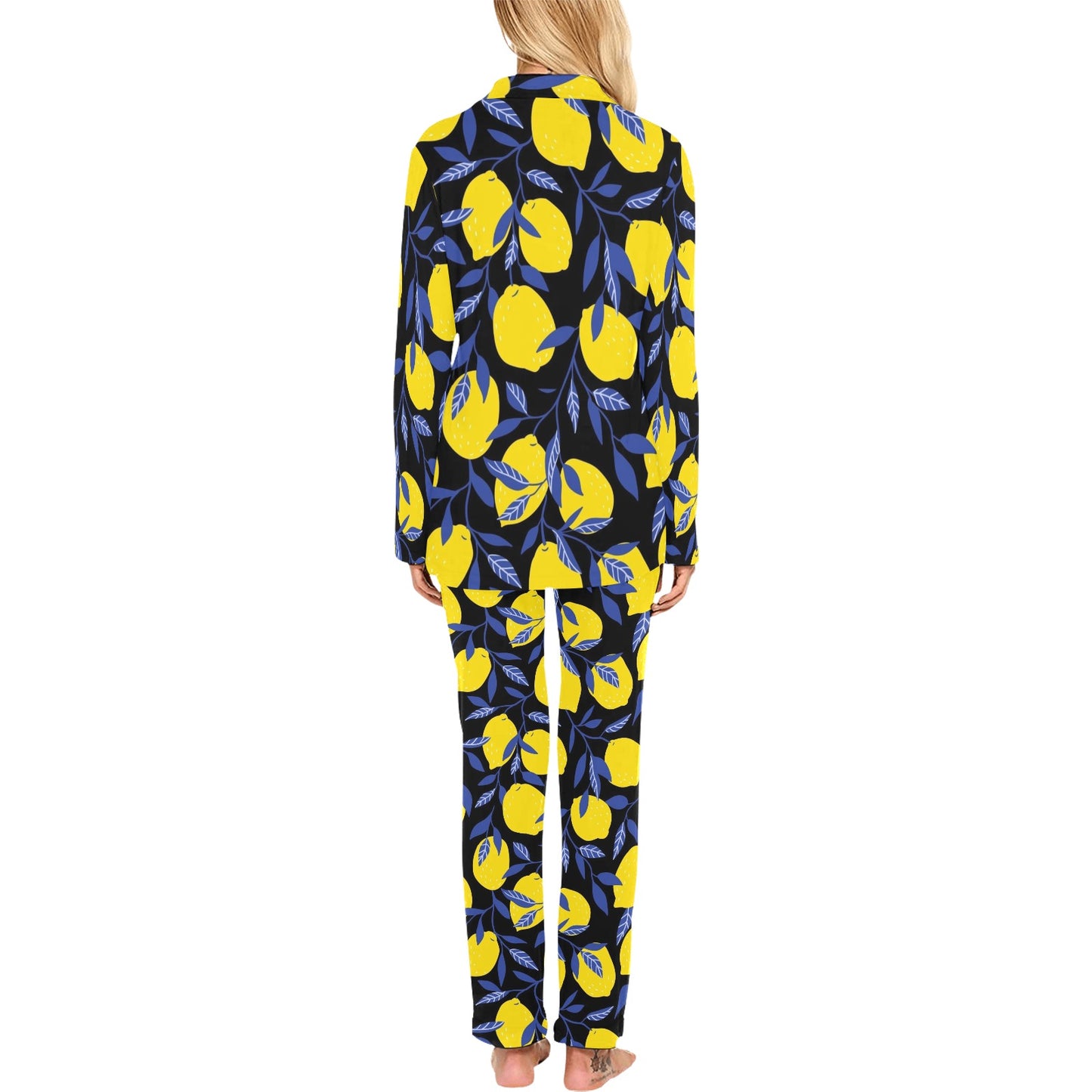 Lemon Pattern Print Design LM01 Women's Long Pajama Set