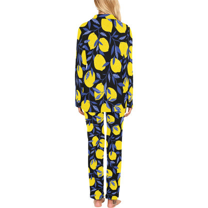 Lemon Pattern Print Design LM01 Women's Long Pajama Set