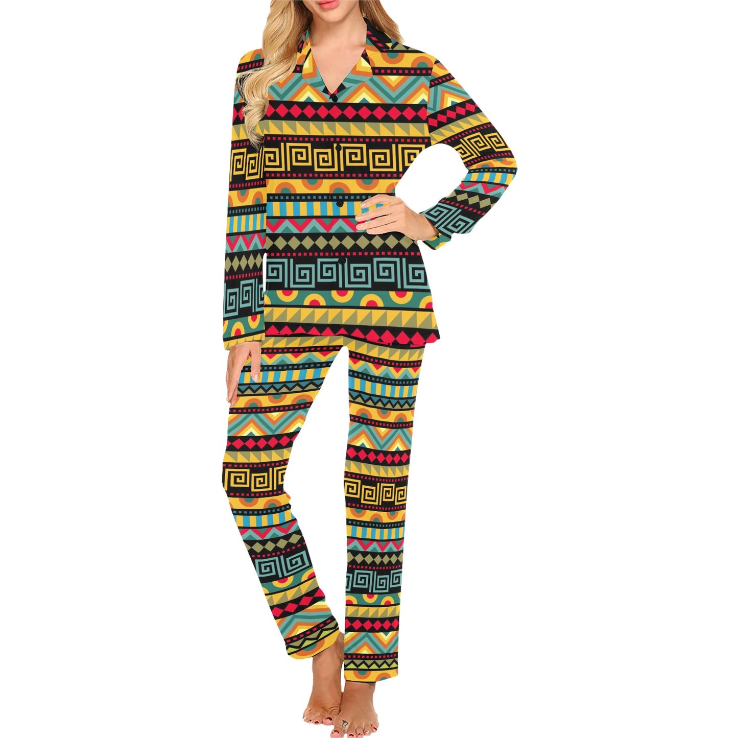 African Pattern Print Design 03 Women's Long Pajama Set