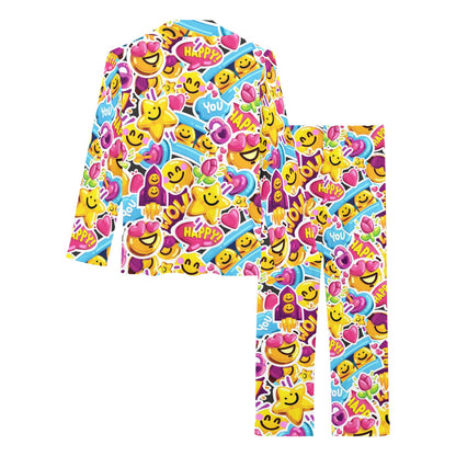 Emoji Sticker Print Pattern Women's Long Pajama Set