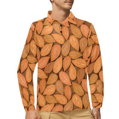 Almond Pattern Print Design 01 Long Sleeve Polo Shirt For Men's