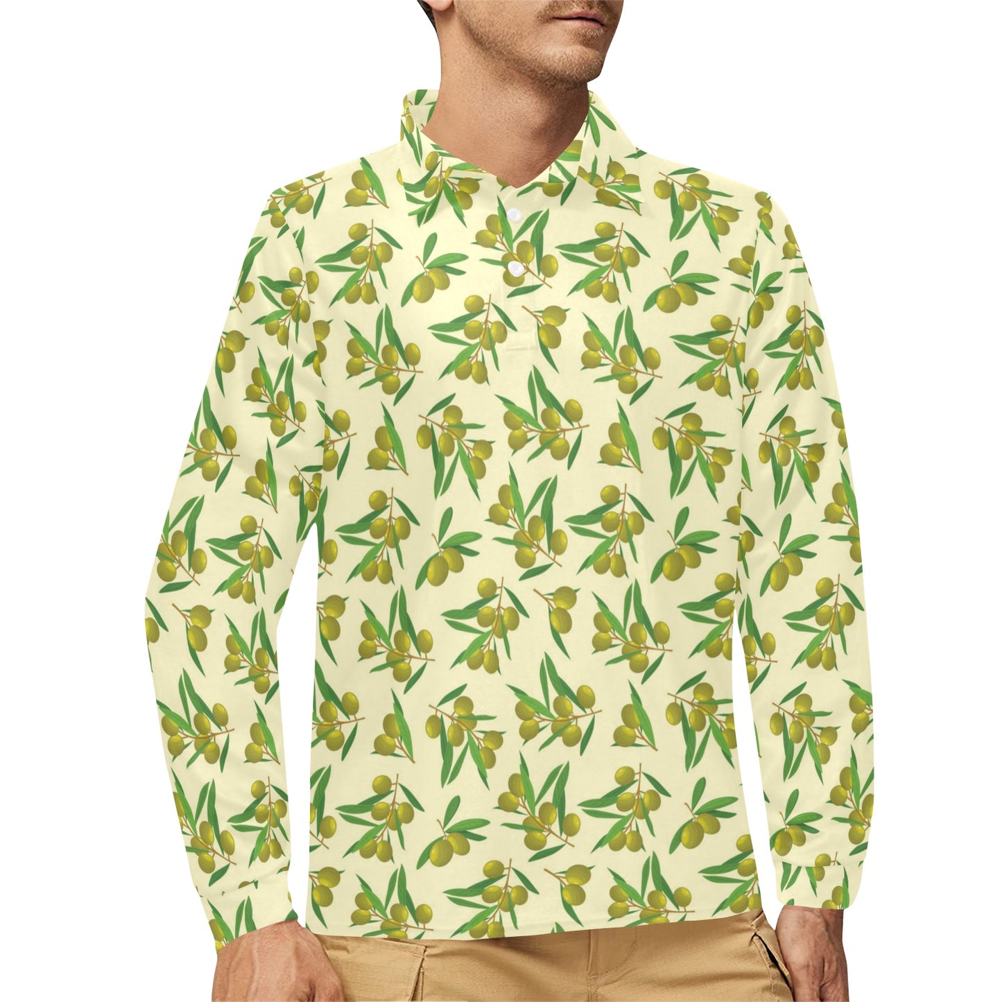 Olive Print Design LKS302 Long Sleeve Polo Shirt For Men's