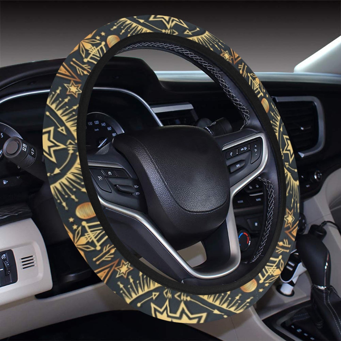 Sun Moon Print Design LKS308 Steering Wheel Cover with Elastic Edge