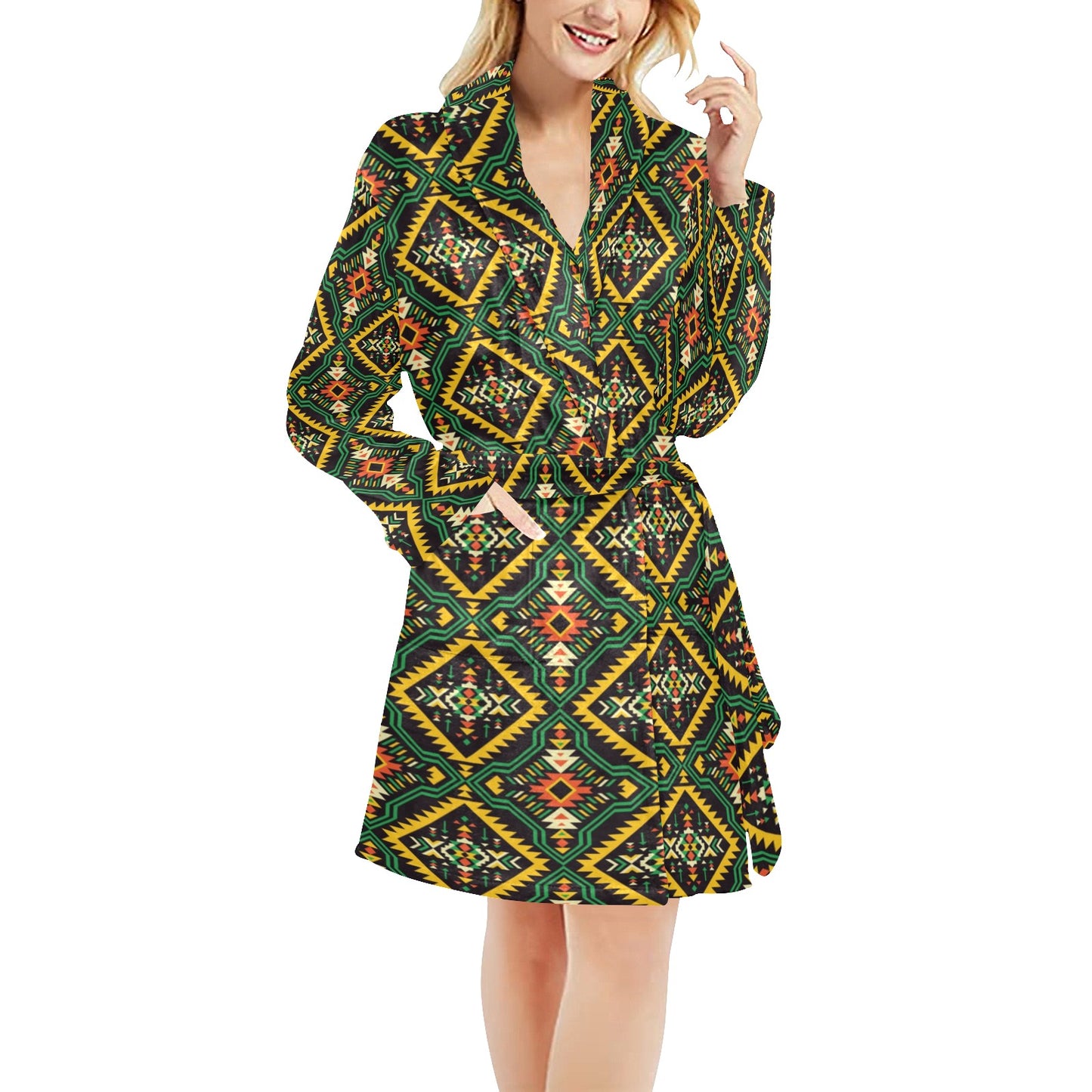 Kente Green Design African Print Women's Fleece Robe