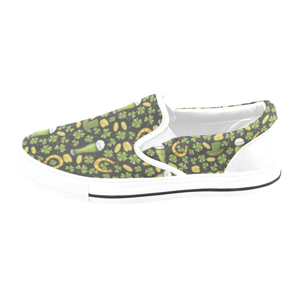 St Patricks Day Print Design LKS307 White Slip Ons Canvas Women's Shoes