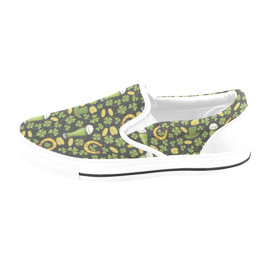 St Patricks Day Print Design LKS307 White Slip Ons Canvas Women's Shoes