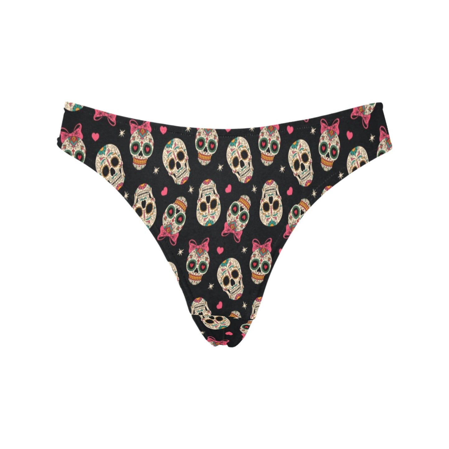 Sugar Skull Pink Bow Themed Print Women's Thongs