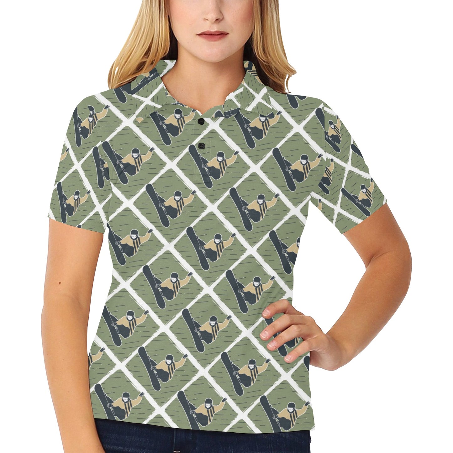 Snowboard Man Print Design LKS302 Women's Polo Shirt