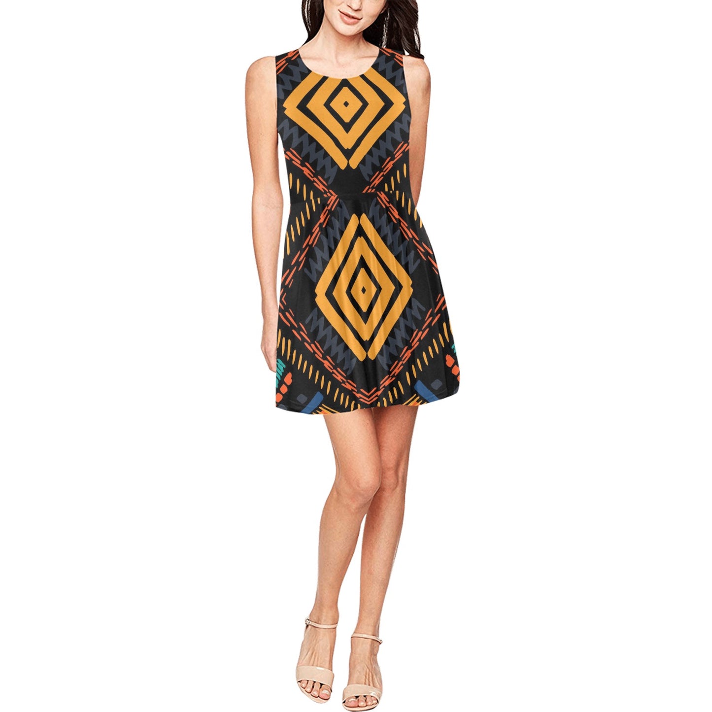 Kente Pattern Print Design 05 Sleeveless Dress