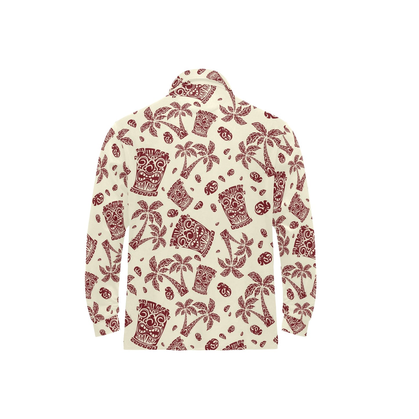 Tiki Tribal Mask Palm Tree Long Sleeve Polo Shirt For Men's