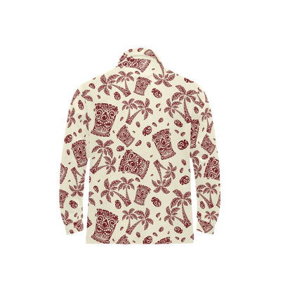 Tiki Tribal Mask Palm Tree Long Sleeve Polo Shirt For Men's