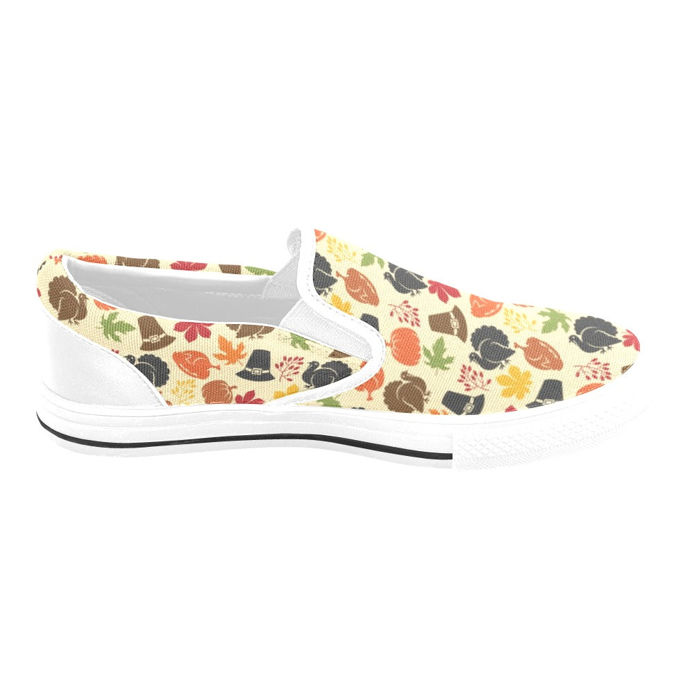 Thanksgiving Print Design LKS303 White Slip Ons Canvas Women's Shoes