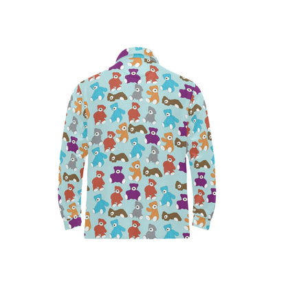 Bear Cute Pattern Print Design 03 Long Sleeve Polo Shirt For Men's