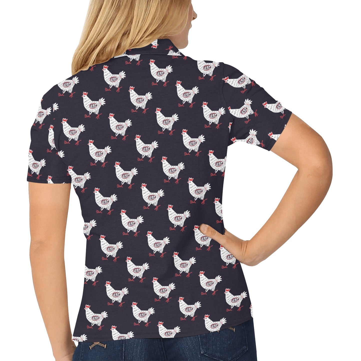 Chicken Pattern Print Design 03 Women's Polo Shirt