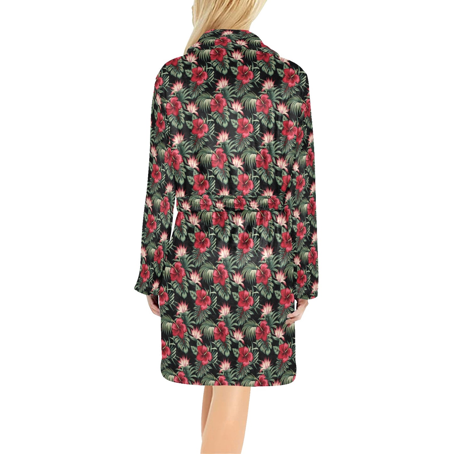 Flower Hawaiian Red Hibiscus Design Print Women's Fleece Robe