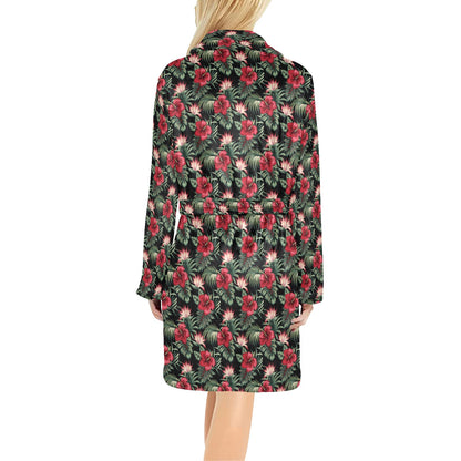 Flower Hawaiian Red Hibiscus Design Print Women's Fleece Robe