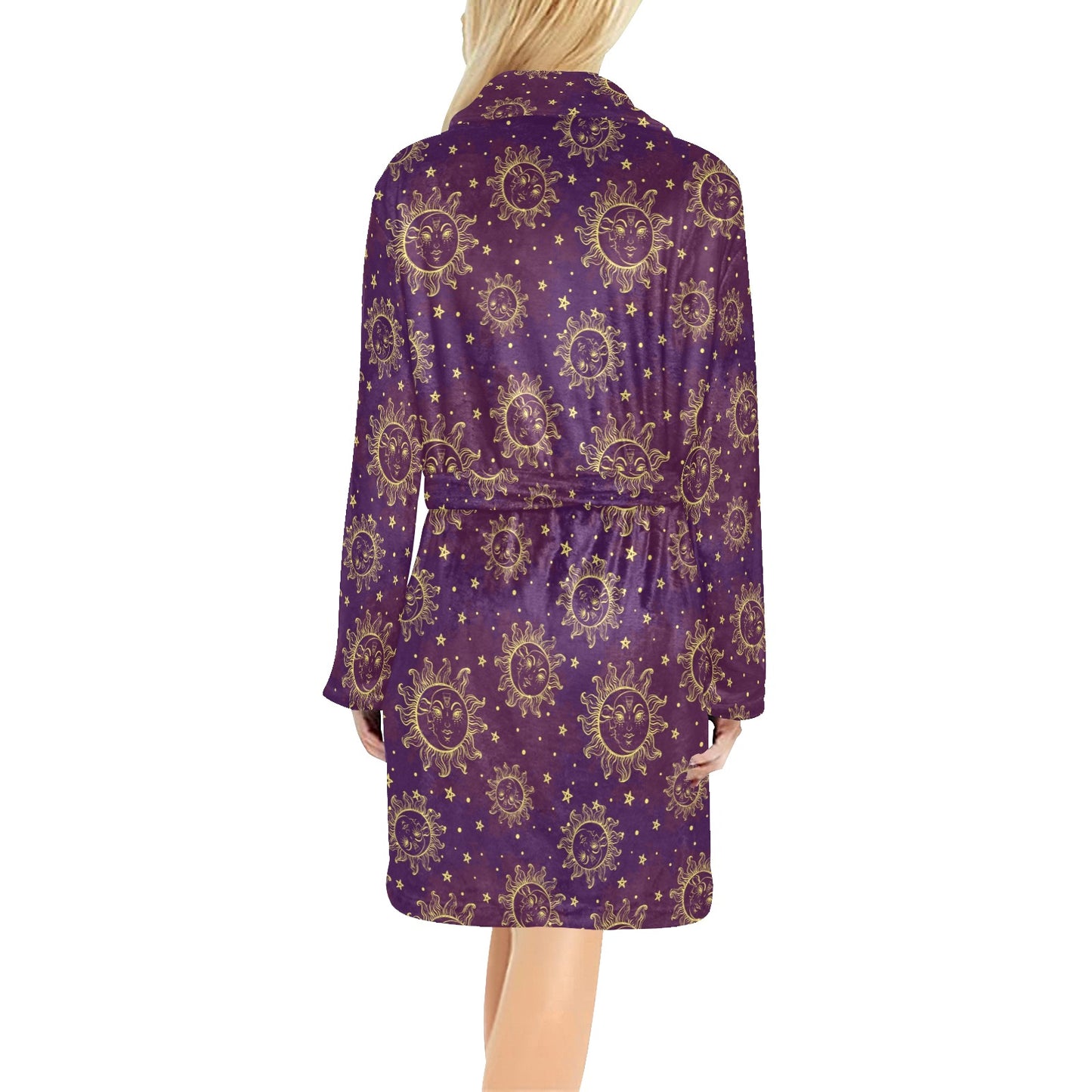 Sun Moon Star Design Themed Print Women's Fleece Robe