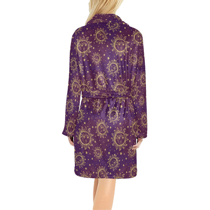 Sun Moon Star Design Themed Print Women's Fleece Robe