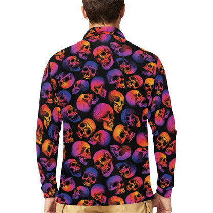 Skull Multicolor Print Design LKS3011 Long Sleeve Polo Shirt For Men's