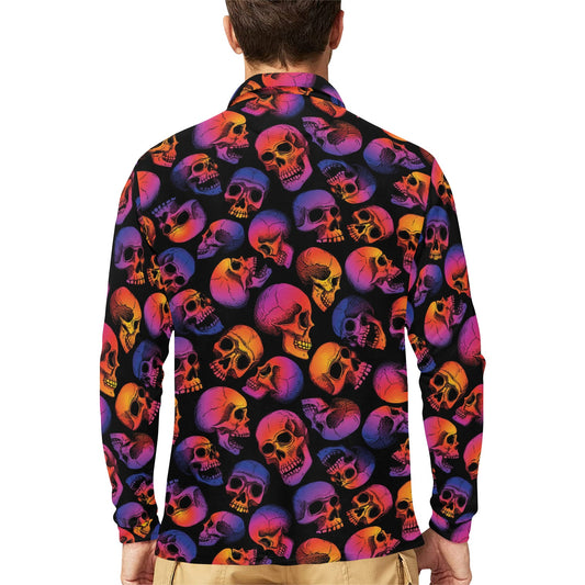 Skull Multicolor Print Design LKS3011 Long Sleeve Polo Shirt For Men's
